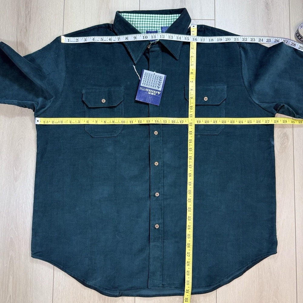 Sears Men's 2XL Green Corduroy Button Shirt Long Sleeve Pocket Casual Retro - Picture 6 of 7